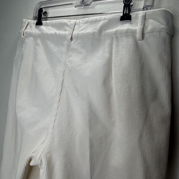 Ganni Cream Pleated Front Crease High Waist Corduroy Zip Trouser Pants 42 - Picture 7 of 10